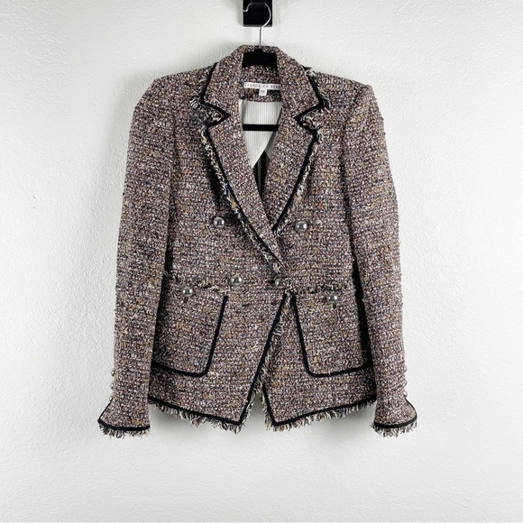 Veronica Beard Theron Double Breasted Tweed Blazer Jacket in Brown Multi Size 0 - Picture 2 of 10